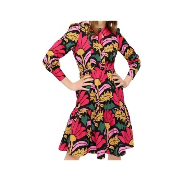 J Crew Floral Tiered Long Sleeve Dress Size US‎ 2 Colorful Long Sleeve - Picture 4 of 15